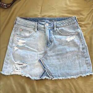 American Eagle Outfitters Light Blue Distressed Mini Skirt